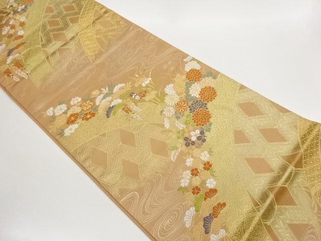 JAPANESE KIMONO / FUKURO OBI / WOVEN FENCE & FLOWER 